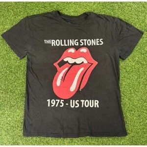 The Rolling Stones 1975 US Tour T-Shirt Mens Medium Black Tongue Graphic Cotton